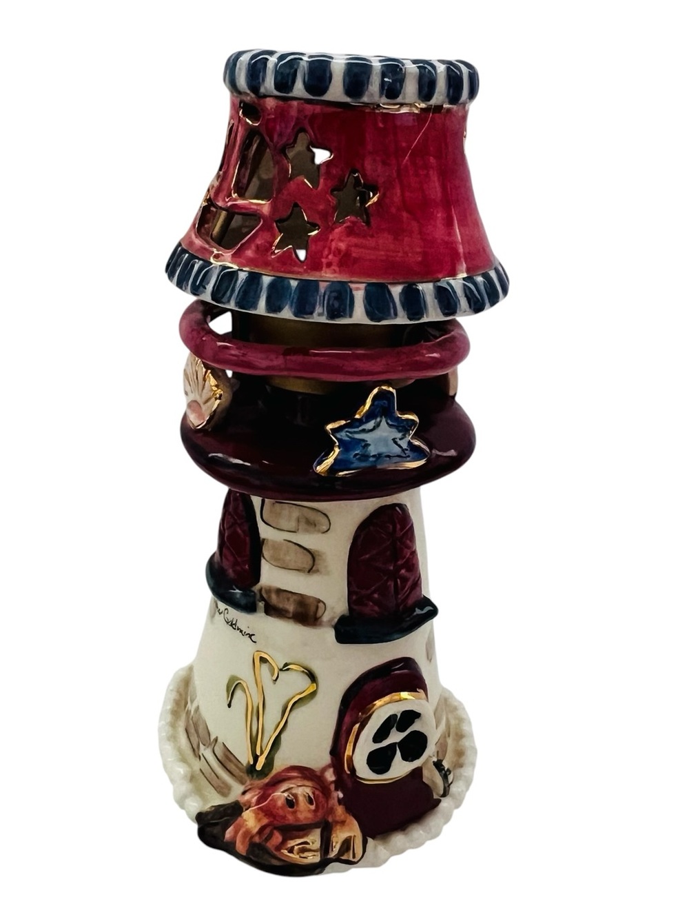Blue Sky Clayworks Lighthouse Heather Goldminc 2001 Candle Holder